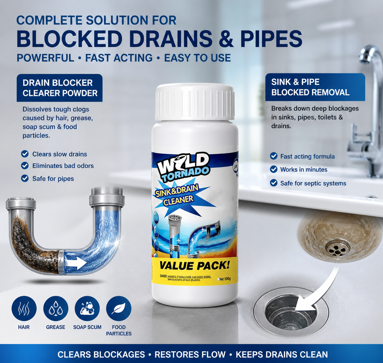 IMPORTED Instant Sink & Drain Cleaner Powder