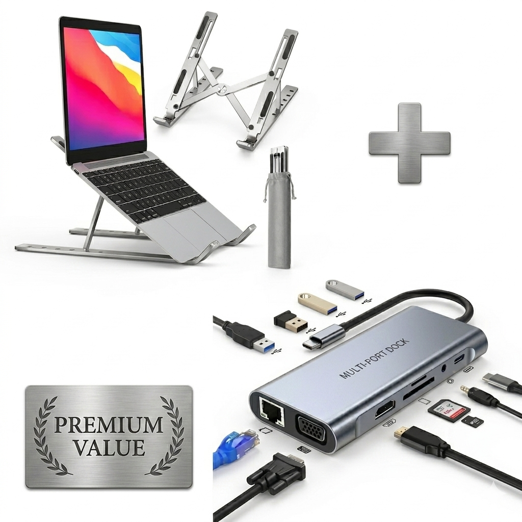Exclusive Deal | Aluminum Laptop Stand + USB Type-C Hub + FREE Pouch